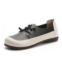 真皮软底大脚单鞋牛筋底女复古平底奶奶鞋宽松孕妇鞋小皮鞋古风鞋 黑色 35标准码