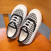 儿童复古系21款男童网面休闲鞋女童一脚蹬低帮软底帆布方头潮鞋 千鸟格 多康帆布鞋 透气鞋垫32码一双