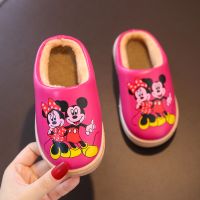 儿童卡通防水棉拖鞋可爱男女童小孩保暖棉鞋卡通厚底防滑宝宝拖鞋 玫红色(拖鞋) 33码内长19.5厘米