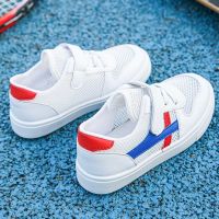 儿童夏季新款网面透气小白鞋女童韩版百搭板鞋男童休闲鞋软底球鞋 蓝色 脚长加1cm选内长
