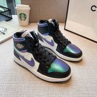 春款系鞋带AJ板鞋鸳鸯篮球鞋中小学生高帮皮面韩版变色龙男孩童鞋 AJ201变色龙 35 标准码