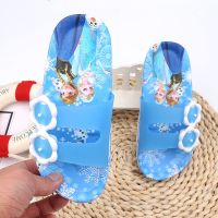 冰雪奇缘女童拖鞋夏季新款儿童可爱防滑软底水晶鞋凉拖鞋爱莎公主 A-1973 冰雪奇缘 花扣 蓝色 24码/内长16cm