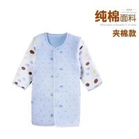 春秋冬季睡袍新生婴儿幼儿童连体长袖睡衣睡裙浴袍 【夹棉】波点蓝 66cm
