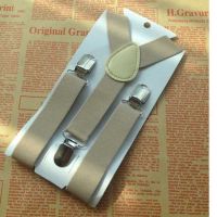 儿童背带夹 男女童韩版通用背带裤背带弹力吊带夹学生西装提裤带 儿童卡其色2.5CM