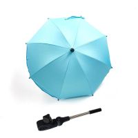 推车遮阳伞童车万向遮阳伞通用雨伞防紫外线遛娃神器三轮雨伞防晒 蓝色银胶(塑料夹具)64cm无赠品