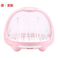 婴儿奶瓶收纳箱奶瓶架晾干防尘沥水带盖收纳箱宝宝整理箱收纳神器 (送支架) 方胖子(蓝)
