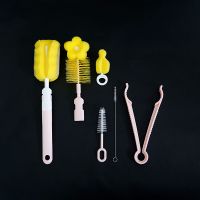 长柄洗杯子神器小刷子 海绵杯刷清洗奶瓶刷 360度旋转清洁刷套装 奶瓶刷6件套粉色