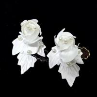 森系浪漫法式玫瑰花苞新娘婚礼头纱中长款婚纱造型头饰品复古配饰 耳环(夹)