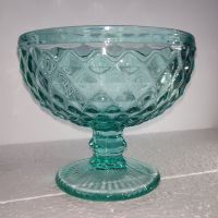 欧式浮雕玻璃冰淇淋碗甜品碗彩色沙拉碗高脚奶昔杯沙冰碗冰激凌杯 300ML天际蓝钻石