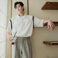 冰丝白衬衫男短袖韩版学生宽松免烫五分袖衬衣男帅气潮流夏季套装 白色 M [关注店铺送小礼品]