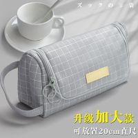 韩版大容量可爱帆布笔袋女生简约文具袋中小学生日系铅笔盒文具盒 收藏店铺送3支中性笔 多买多送 方格-灰色