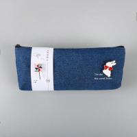 创意帆布笔袋女简约小学生可爱文具袋男女生初中大容量笔袋女ins 梯形-深蓝色【金属胸针*2】