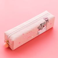 韩版大容量笔袋女简约ins风帆布文具袋初中生文具盒少女心铅笔盒 浅粉色[可爱鼠款].大容量四方笔袋 即送2支水笔.