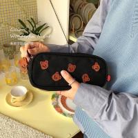 莉莉安|猫咪狗狗笔袋ins日系女生大容量简约盐系高颜值帆布文具袋 小熊笔袋(常规式)