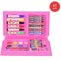 大容量可水洗儿童水彩笔绘画套装画笔铅笔蜡笔绘画彩笔及涂鸦笔 42件套装女款粉色