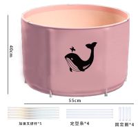 充气水池折叠游泳池浴桶大人小孩通用沐浴桶加厚家用宝宝洗澡盆 免充气儿童粉红款 适合2-6岁 单桶