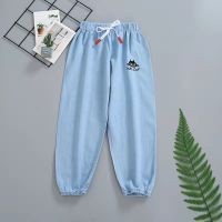 2021春夏新款儿童裤子女童春款夏款薄款夏季防蚊裤男童牛仔宽松 浅蓝小猫 100