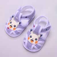 0-1岁男女宝宝学步鞋婴儿鞋软底防滑魔术贴布凉鞋夏新款 灰色皮卡丘凉鞋(布底) 12码(内长11厘米 3-6个月)