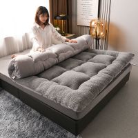 加厚羊羔绒床垫子床褥双人榻榻米床褥子学生宿舍单人可折叠软垫被 灰色 90*200cm