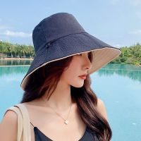 渔夫帽女帽子夏季防晒韩版潮日系遮脸防紫外线帽子大沿防晒遮阳帽 [经典双面]黑米