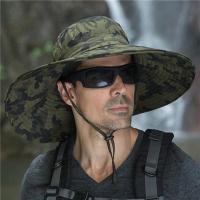迷彩大沿加大帽檐男士帽子夏天户外遮阳防晒旅游登山钓鱼帽渔夫帽 迷彩-军绿色