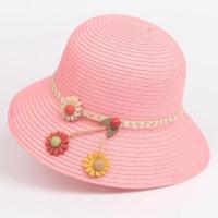 儿童遮阳草帽男女童遮阳帽小孩太阳帽礼帽宝宝防晒帽创意旅行草帽 太阳花-皮粉 儿童款[带防风绳 可折叠可水洗]