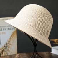 帽子女夏天韩版小沿草帽遮阳渔夫帽日系蝴蝶结防晒百搭可折叠盆帽 [光板帽无装饰]米色