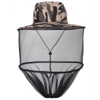 户外防蚊虫蜂男女遮脸防晒钓鱼帽夜钓透气网纱面罩养蜂防柳絮帽子 灰迷彩色[送收纳袋] 均码男女通用[送险]