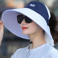 太阳帽女出游沙滩户外遮阳帽韩版百搭骑车防晒帽子遮脸防紫外线 白色 可调节（54-58cm）