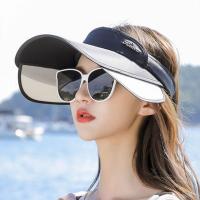 日系UV遮阳空顶帽子女夏天防晒防紫外线骑车遮脸大檐太阳帽韩版潮 黑色