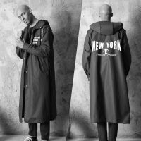 雨衣男女成人通用时尚潮流黑色户外徒步加长风衣款全身防水外套 纽约街头黑色 L