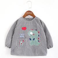 宝宝罩衣男童格子护衣倒褂春秋薄款吃饭围兜兜儿童防水防脏反穿衣 A2810萌宝恐龙黑格 90