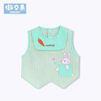 0-2岁宝宝四季无袖围兜防水罩衣婴幼儿反穿衣婴儿围嘴吃饭衣护衣 萝卜小兔绿色