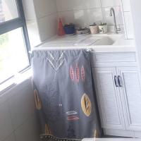 免打孔洗衣机帘防水防晒防尘遮挡帘 洗衣机罩 春叶复苏灰 宽68高90 套餐一