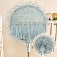 高档欧式刺绣全包电风扇防尘罩 电暖套蕾丝布艺落地风扇两件套子 彩蝶飞舞-蓝色-(机头)