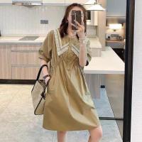 娃娃领连衣裙小个子女夏季2021新款收腰显瘦减龄初恋法式桔梗裙子 卡色 M码(90斤-105斤)