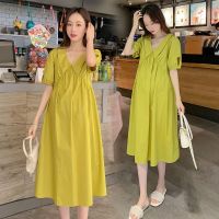 Angel妈咪~孕妇装夏装时尚洋气减龄V领大码过膝长裙孕妇连衣裙子 图片色(优质版) M