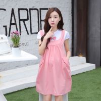 孕妇连衣裙夏装韩版时尚款中长款宽松大码短袖潮妈2021孕妇装夏季 粉红色 M