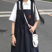 学院风短袖衬衫套装背带连衣裙女学生韩版宽松中长款吊带裙两件套 内搭 S