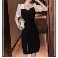 哺乳衣韩版新款夏季产后哺乳连衣裙修身显瘦时尚外出辣妈哺乳裙 黑色长款(哺乳) M(85-110斤)
