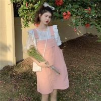 单件/套装 夏季减龄飞飞袖蕾丝花边上衣粉色背带裙学生两件套休闲 单件-粉背带裙[短裙] 原版质量 S 80-100斤