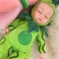 安抚仿真婴儿洋娃娃软胶女孩礼物水果搪胶娃娃可清洗睡觉毛绒玩具 绿色西瓜 40cm