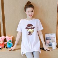 孕妇装2021连衣裙新款夏装时尚款T恤上衣服短袖外出宽松春夏套装 白色帽子女孩[单上衣] M