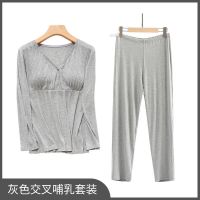 月子服夏季薄款产后月子喂奶家居服套装春秋季哺乳衣套装孕妇睡衣 灰色 M（90-110斤可穿）