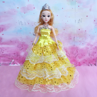 [买一送九]换装芭比娃娃套装婚纱洋娃娃公主六一七夕礼物玩具 黄色珠片礼裙