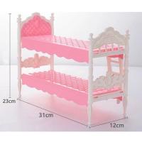 芭比娃娃配件欧式公主床上下铺双层双人床卧室家具女孩过家家玩具 粉色双层床