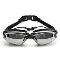 男女高清防水防雾泳镜泳帽硅胶游泳帽平光镜近视大框游泳眼镜 黑色泳镜