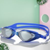 骐浪高清泳镜男防雾潜水镜成人大框电镀女士防水平光游泳眼镜套装 ZT6100平光深蓝