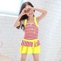 儿童泳衣女小中大童韩国连体女童裙式游泳衣学生泡温泉泳装 1050 黄色 M 建议28-38斤