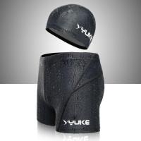 泳裤男五分速干游泳裤男士防水泳衣游泳装备仿鲨鱼皮泳帽泳镜套装 B30黑色简装泳裤 L(建议体重87-100斤)